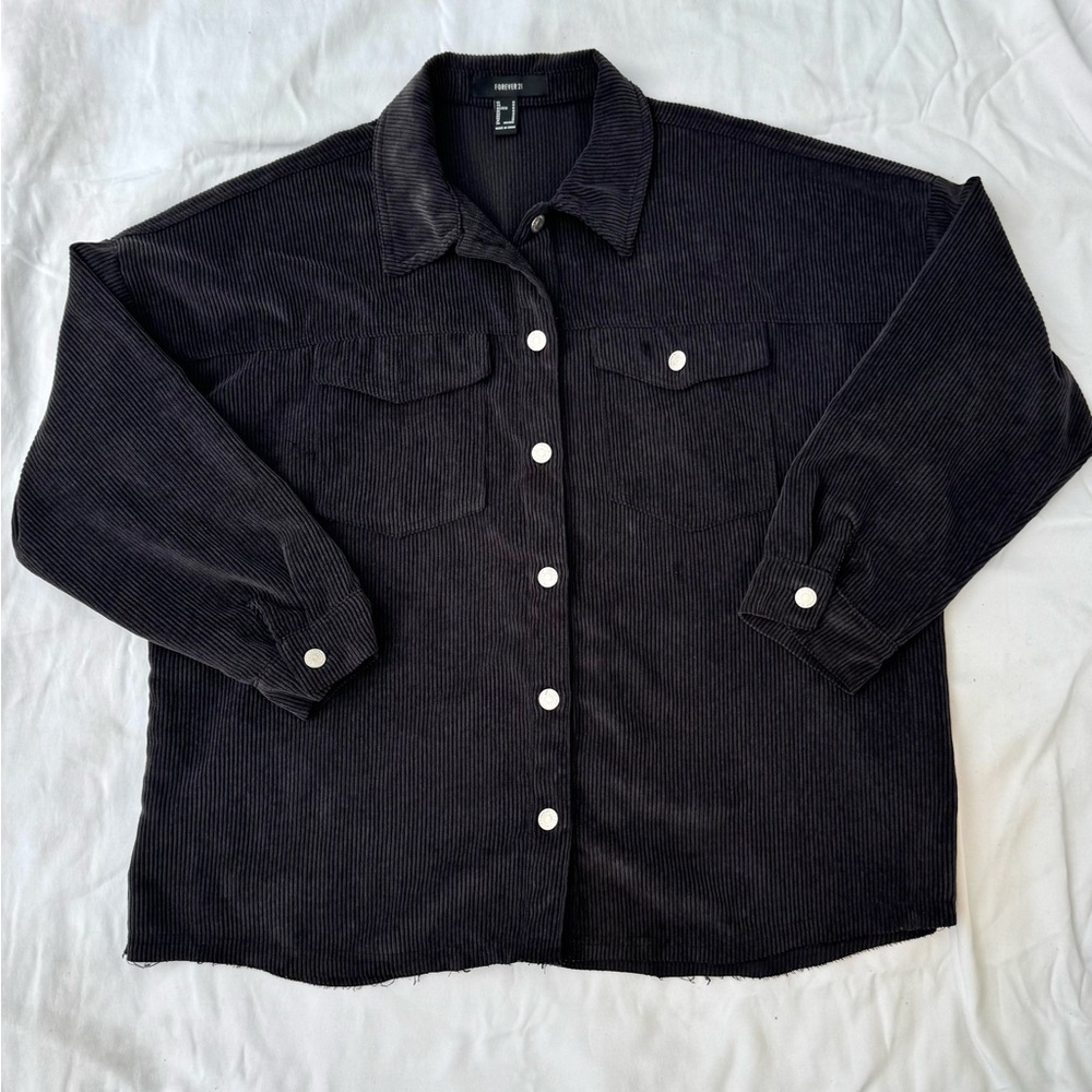 Black Corduroy Button-Up Shirt